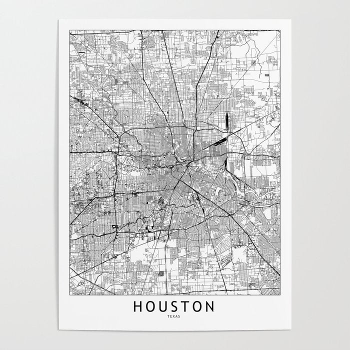 Houston White Map Poster Gallery Image 1