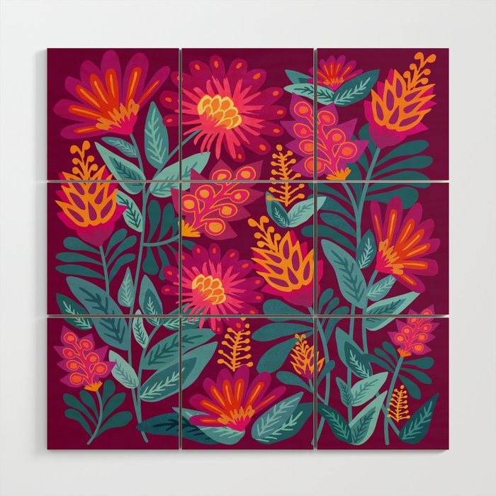 Fiesta Garden Illustration Wood Wall Art Gallery Image 1