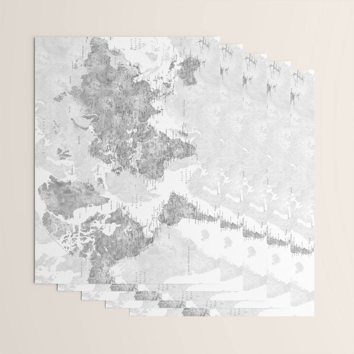Grayscale watercolor world map with cities Wrapping Paper Gallery Image 3