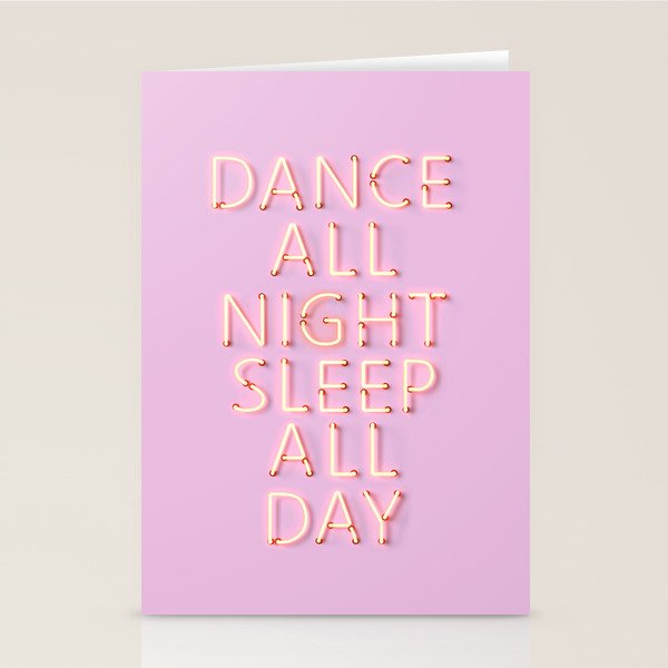 DANCE ALL NIGHT - pink neon typography Stationery Card Gallery Image 2