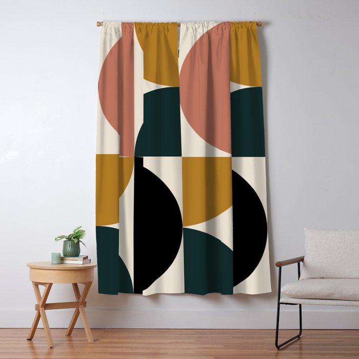 Bauhaus Mid Century Modern Geometric I Window Curtain Gallery Image 1