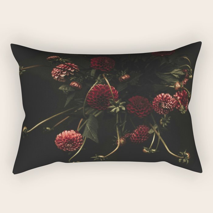 Flower Photography - Red Flowers - Dahlias - Elegant Dark Dramatic Floral print Rectangular Pillow Gallery Image 2
