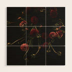 Flower Photography - Red Flowers - Dahlias - Elegant Dark Dramatic Floral print Wood Wall Art Gallery Image 1