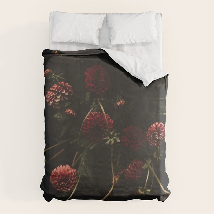 Flower Photography - Red Flowers - Dahlias - Elegant Dark Dramatic Floral print Duvet Cover Gallery Image 6