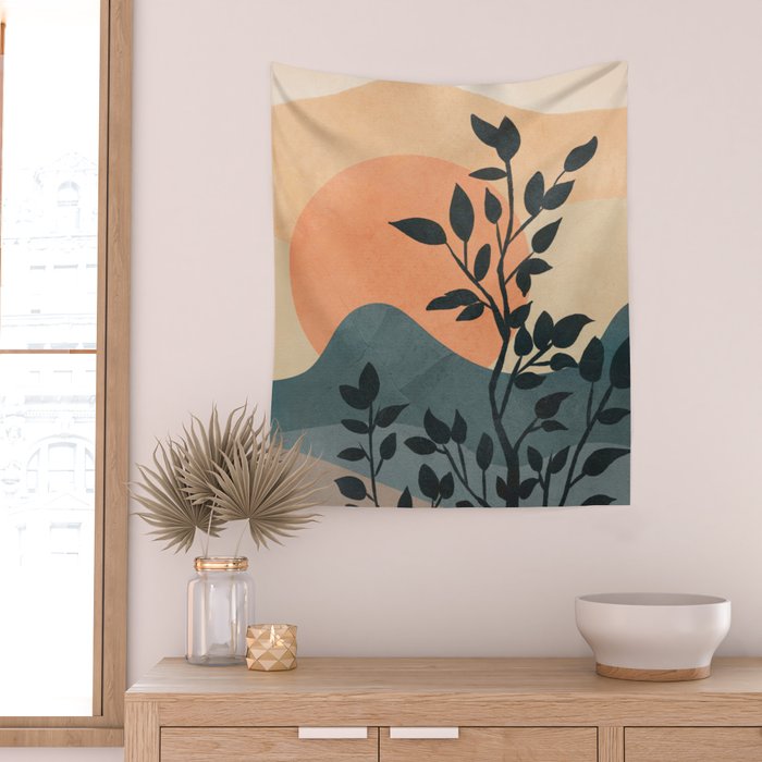Orange Rising Sun Wall Tapestry Gallery Image 2