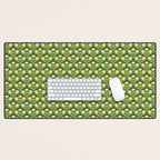Art Nouveau Pattern 2 Cream Yellow Ochre Sage Green On Dark Blue Desk Mat Gallery Image 1