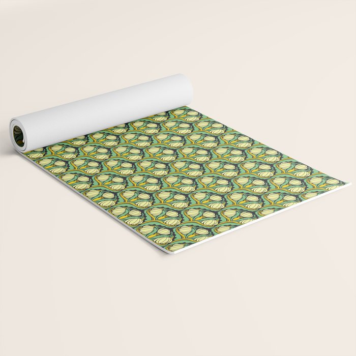 Art Nouveau Pattern 2 Cream Yellow Ochre Sage Green On Dark Blue Yoga Mat Gallery Image 2