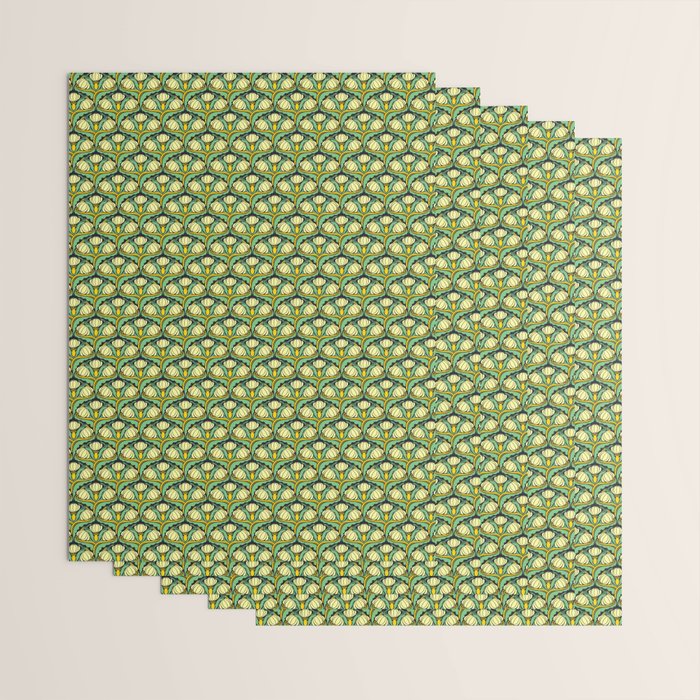 Art Nouveau Pattern 2 Cream Yellow Ochre Sage Green On Dark Blue Wrapping Paper Gallery Image 3