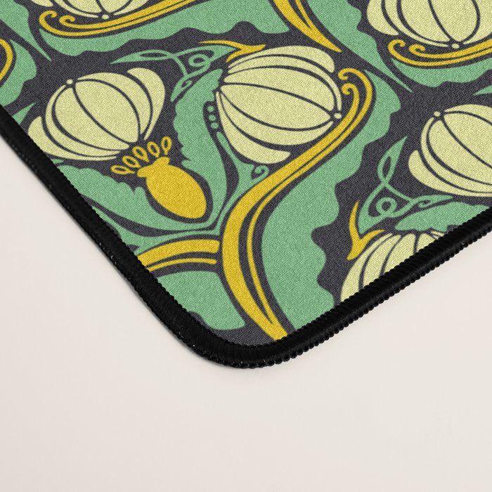 Art Nouveau Pattern 2 Cream Yellow Ochre Sage Green On Dark Blue Desk Mat Gallery Image 4