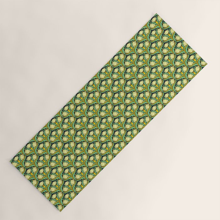 Art Nouveau Pattern 2 Cream Yellow Ochre Sage Green On Dark Blue Yoga Mat Gallery Image 1