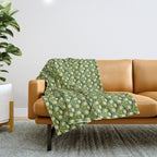 Art Nouveau Pattern 2 Cream Yellow Ochre Sage Green On Dark Blue Throw Blanket Gallery Image 1