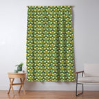 Art Nouveau Pattern 2 Cream Yellow Ochre Sage Green On Dark Blue Window Curtain Gallery Image 5
