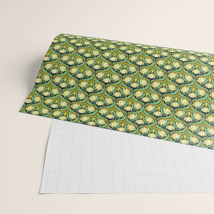 Art Nouveau Pattern 2 Cream Yellow Ochre Sage Green On Dark Blue Wrapping Paper Gallery Image 2