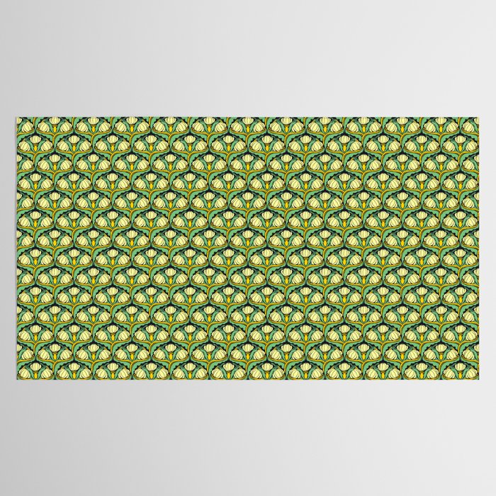 Art Nouveau Pattern 2 Cream Yellow Ochre Sage Green On Dark Blue Tablecloth Gallery Image 2