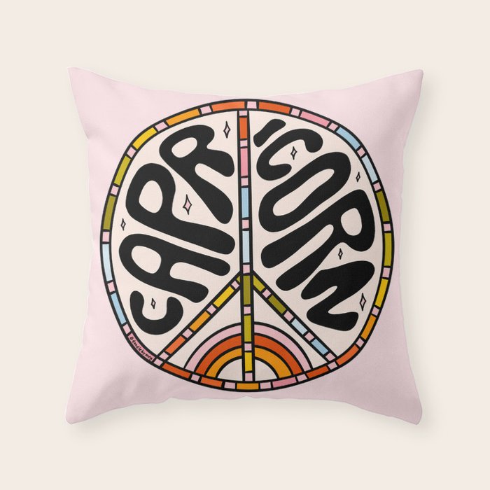 Capricorn Peace Sign Throw Pillow Gallery Image 1