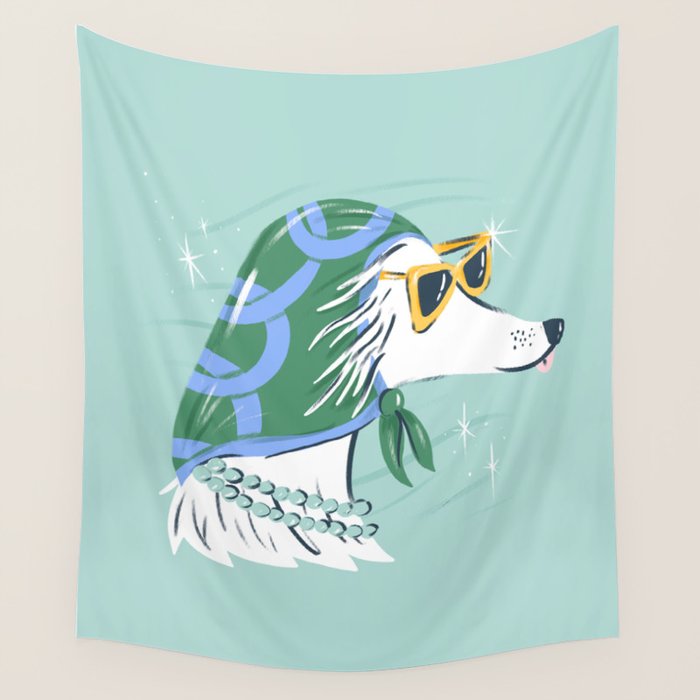 Chic Afghan Hound Dog Illustration Wall Tapestry Gallery Image 4