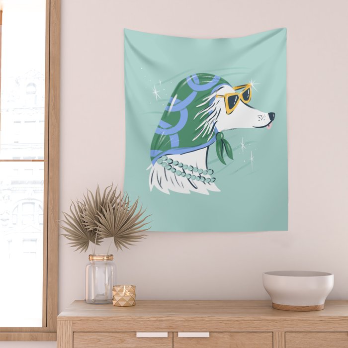 Chic Afghan Hound Dog Illustration Wall Tapestry Gallery Image 2