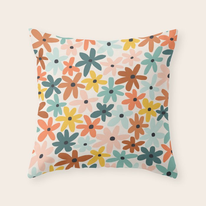 Joyful Flowers - earthy Throw Pillow Gallery Image 1