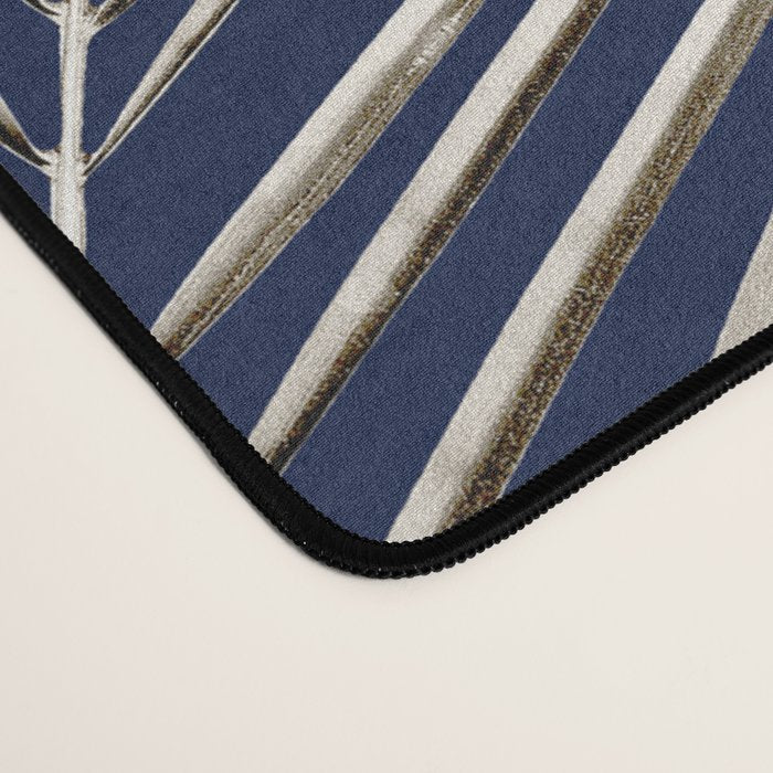 White Gold Palm Leaves on Navy Blue Desk Mat Gallery Image 4