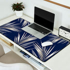 White Gold Palm Leaves on Navy Blue Desk Mat Gallery Image 2