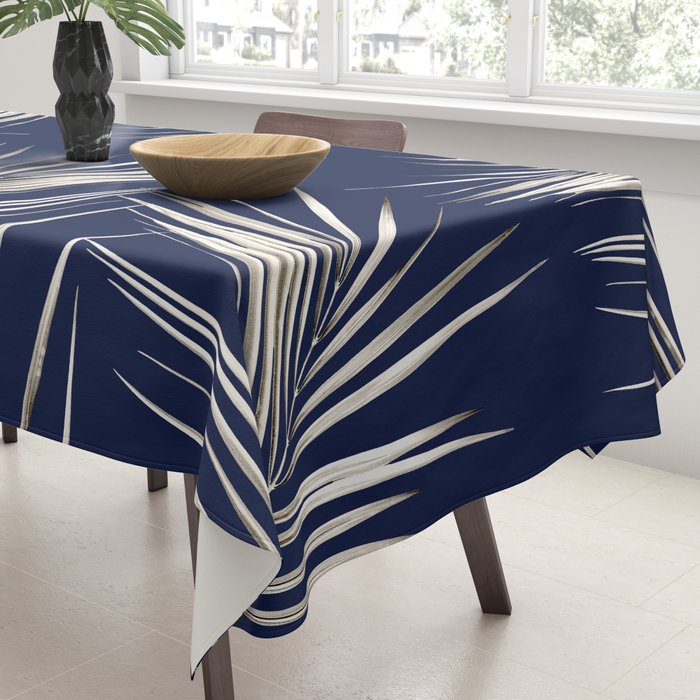 White Gold Palm Leaves on Navy Blue Tablecloth Gallery Image 3