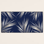 White Gold Palm Leaves on Navy Blue Desk Mat Gallery Image 3