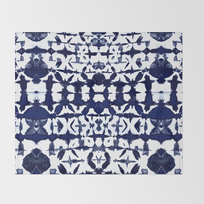 Indigo Ikat Itajime Throw Blanket Gallery Image 2