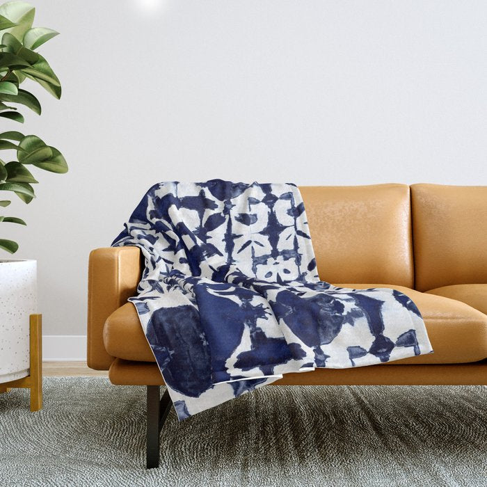 Indigo Ikat Itajime Throw Blanket Gallery Image 1
