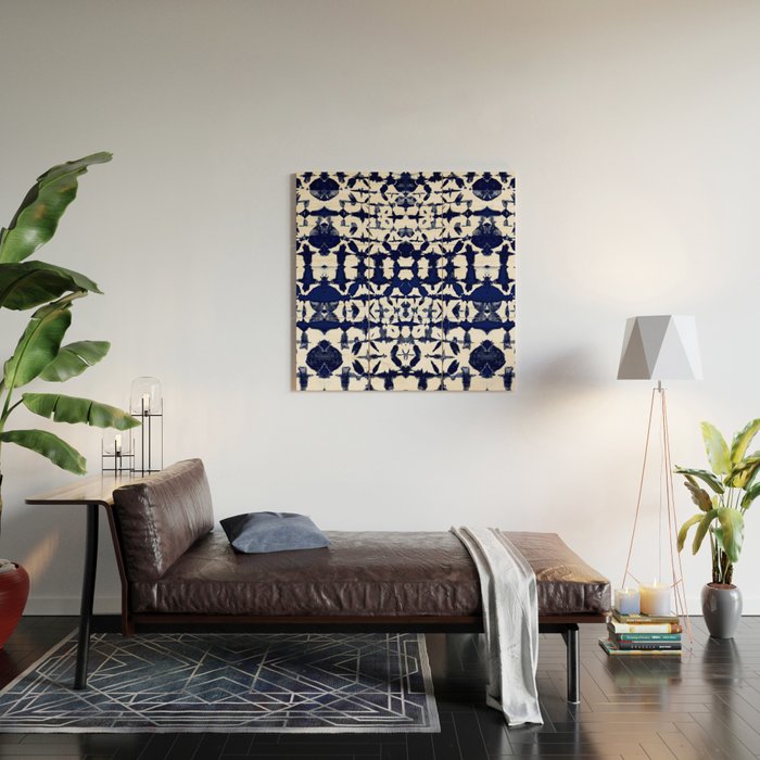 Indigo Ikat Itajime Wood Wall Art Gallery Image 2