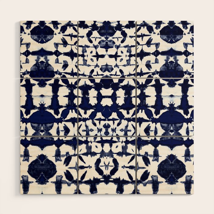 Indigo Ikat Itajime Wood Wall Art Gallery Image 1