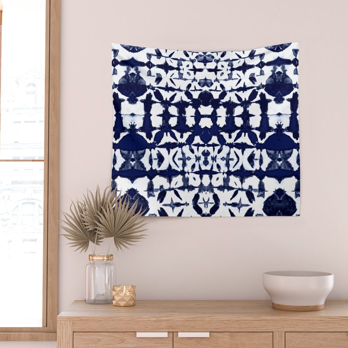 Indigo Ikat Itajime Wall Tapestry Gallery Image 2