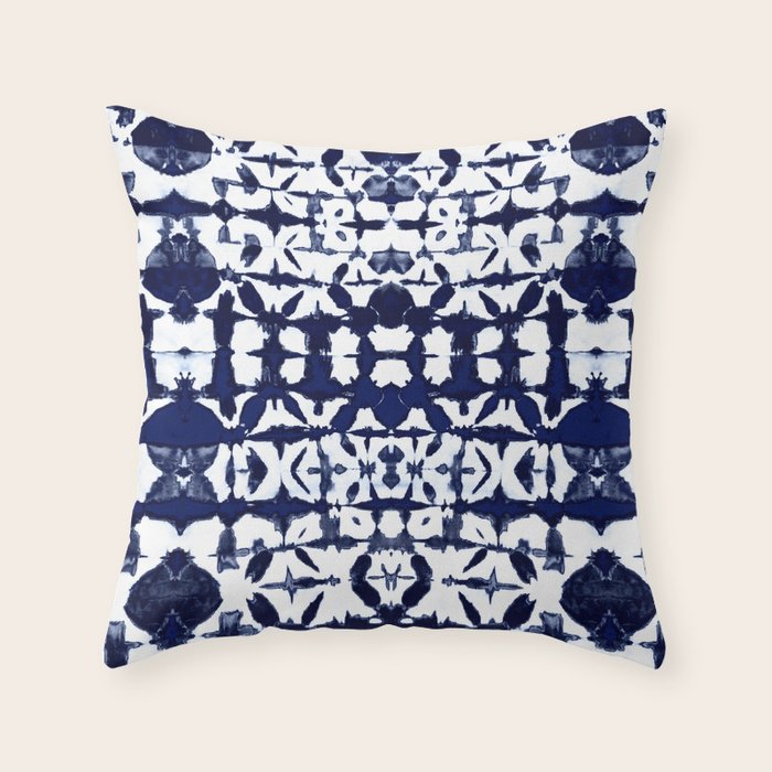 Indigo Ikat Itajime Throw Pillow Gallery Image 1