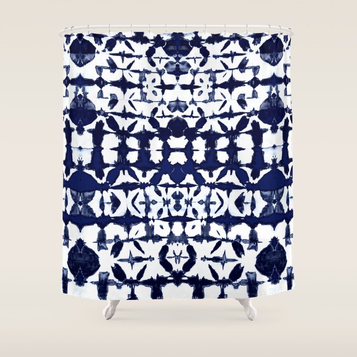 Indigo Ikat Itajime Shower Curtain Gallery Image 1