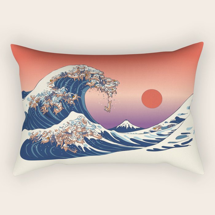 The Great Wave of Dachshunds Rectangular Pillow Gallery Image 1