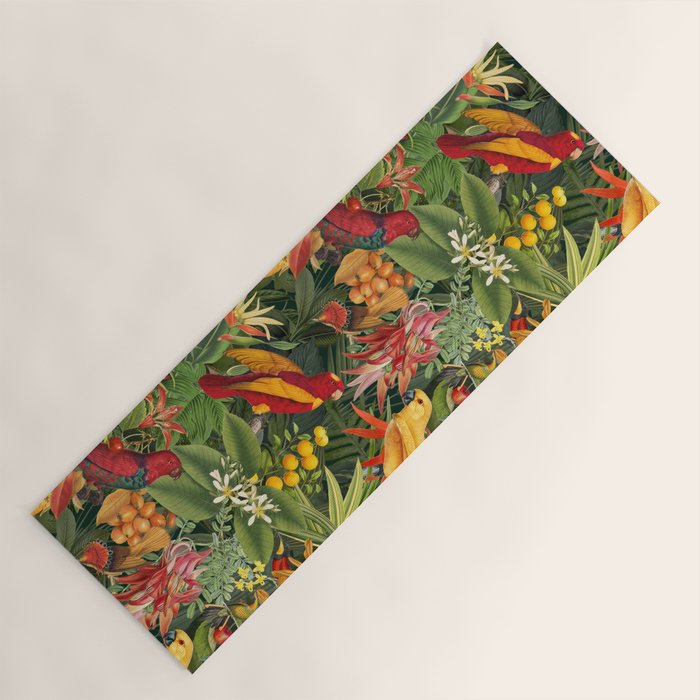 Midnight Jungle Parrots Tropical Paradise Yoga Mat Gallery Image 1