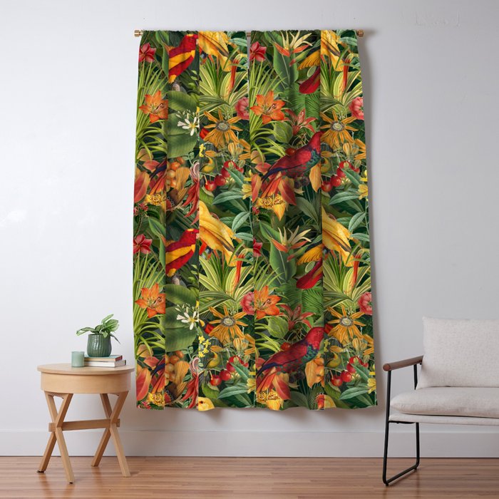 Midnight Jungle Parrots Tropical Paradise Window Curtain Gallery Image 5