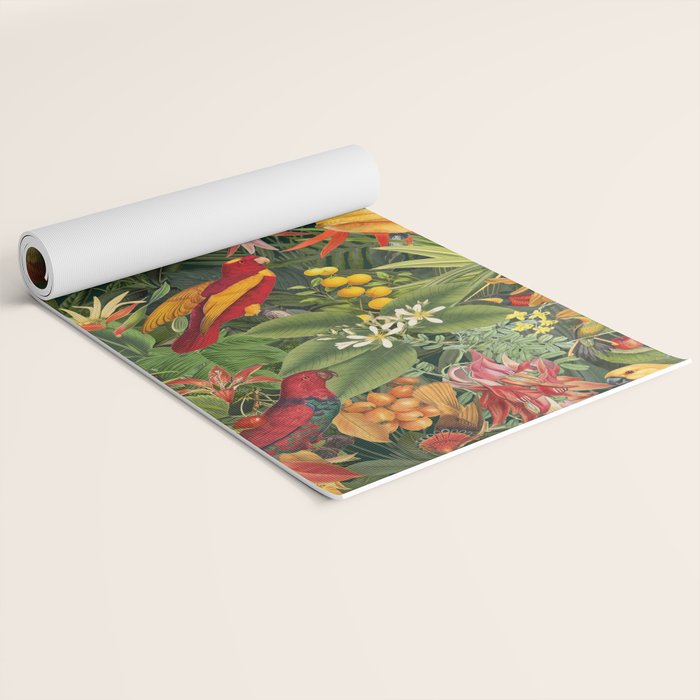 Midnight Jungle Parrots Tropical Paradise Yoga Mat Gallery Image 2