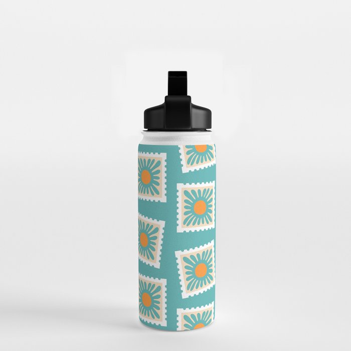 Vintage flower postage stamp pattern Water Bottle Gallery Image 2