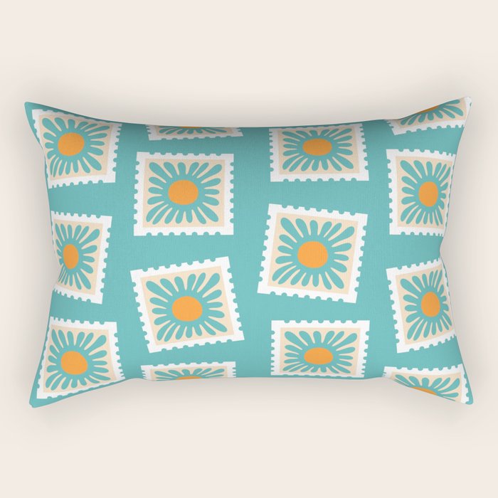 Vintage flower postage stamp pattern Rectangular Pillow Gallery Image 1