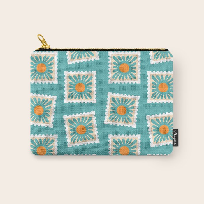 Vintage flower postage stamp pattern Carry All Pouch Gallery Image 1