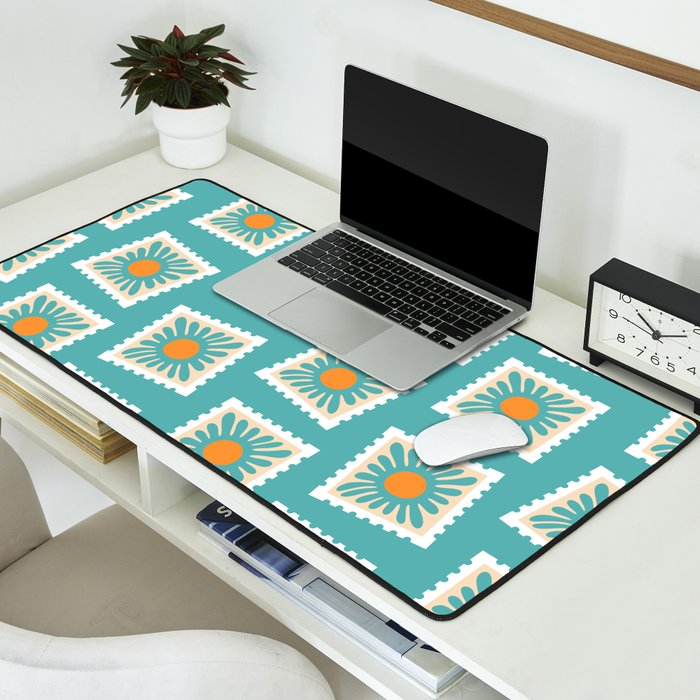 Vintage flower postage stamp pattern Desk Mat Gallery Image 2