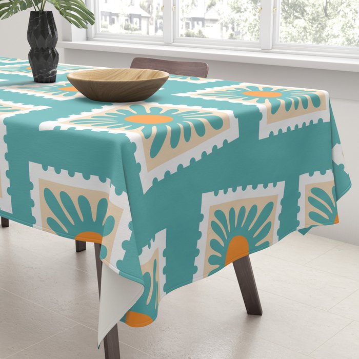 Vintage flower postage stamp pattern Tablecloth Gallery Image 3