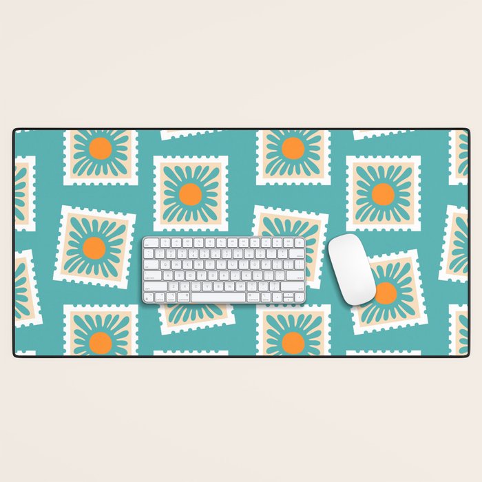 Vintage flower postage stamp pattern Desk Mat Gallery Image 1