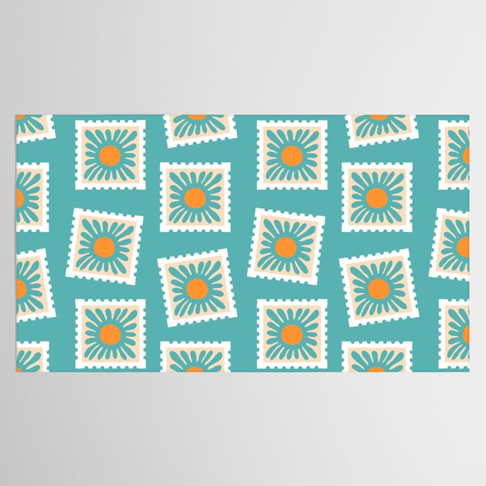 Vintage flower postage stamp pattern Tablecloth Gallery Image 2