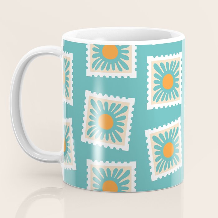 Vintage flower postage stamp pattern Coffee Mug Gallery Image 3
