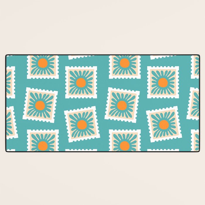 Vintage flower postage stamp pattern Desk Mat Gallery Image 3