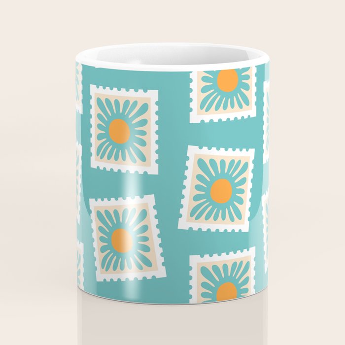 Vintage flower postage stamp pattern Coffee Mug Gallery Image 4