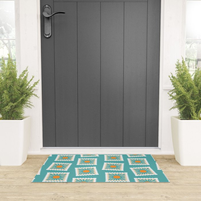 Vintage flower postage stamp pattern Welcome Mat Gallery Image 3