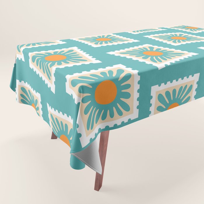 Vintage flower postage stamp pattern Tablecloth Gallery Image 1