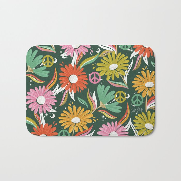 Drippy Daisy Dreamscape - Rainbow on Kelly Green Bath Mat Gallery Image 1
